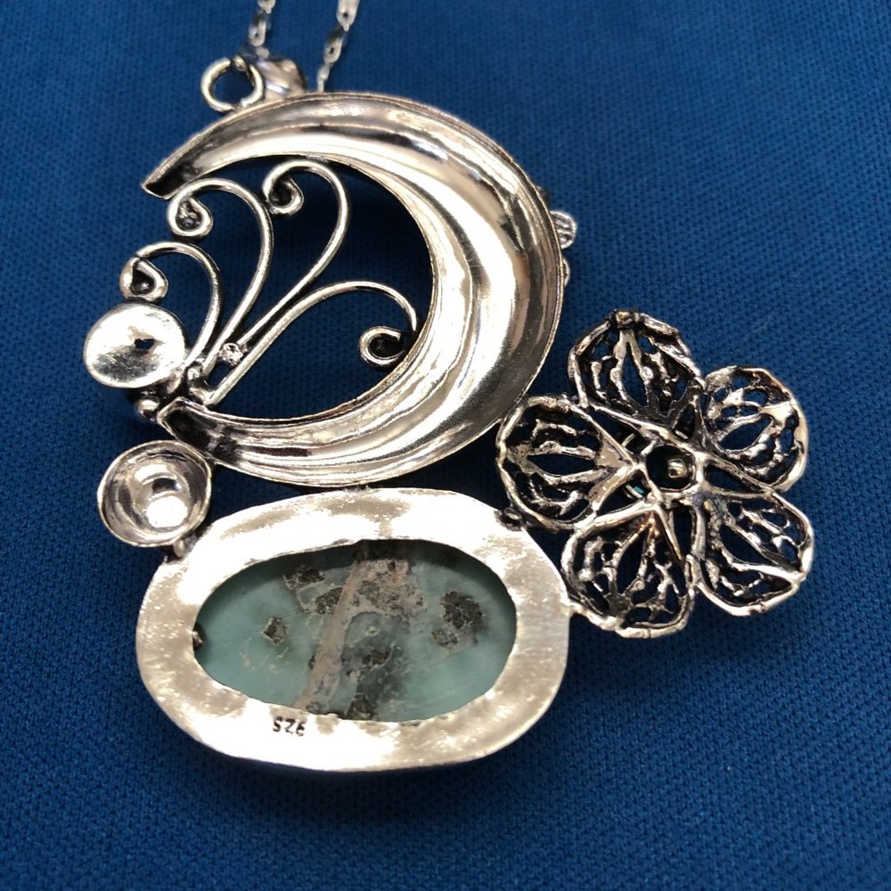 Moon -Flower Republic Larimar, Blue Topaz Gemstone 925 Stamped Necklace - Picture 2 of 3